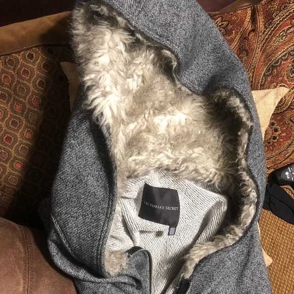 Gray Victoria’s secret jacket with fur hood - Picture 2 of 3
